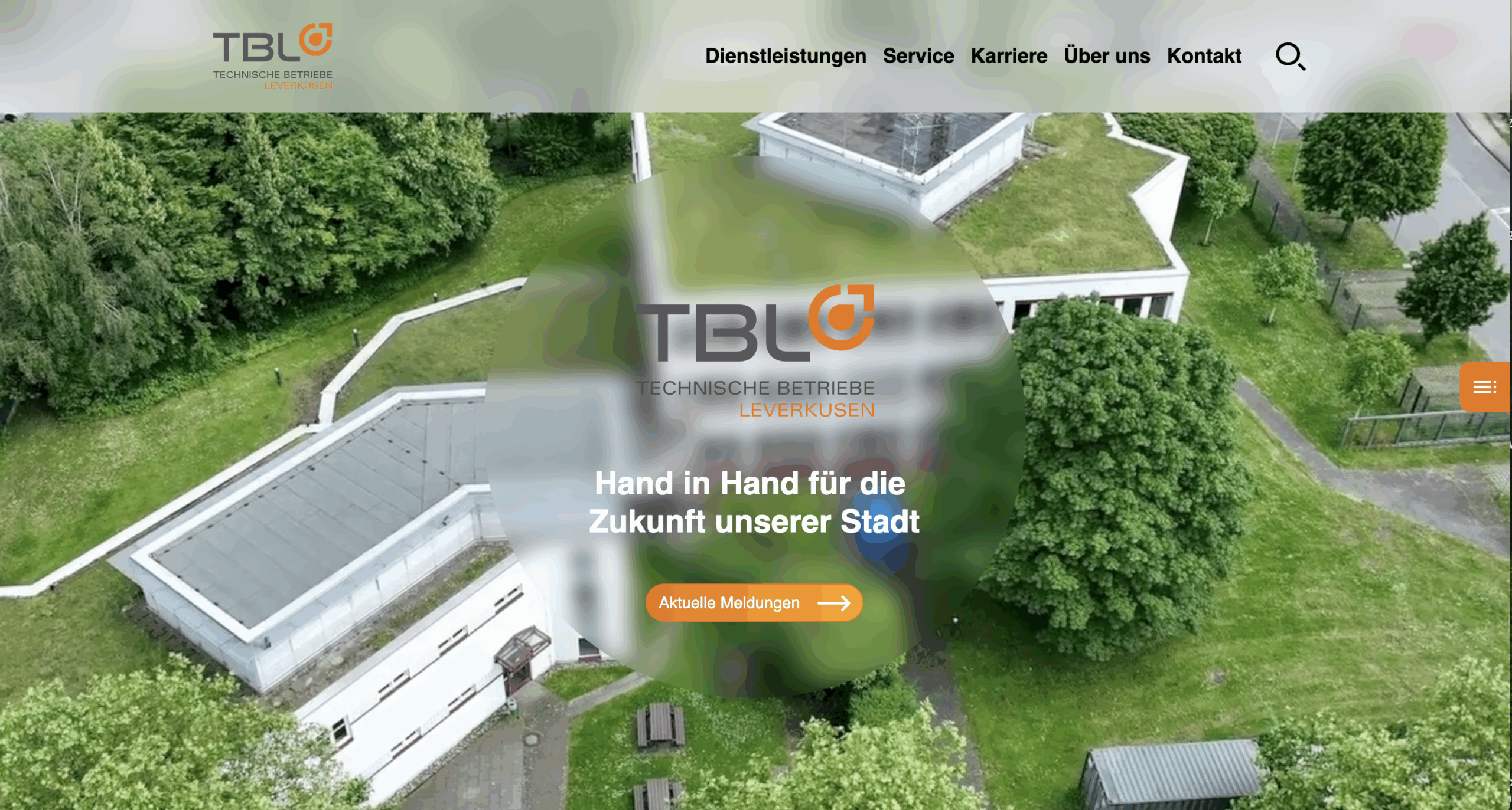 Bild der Startseite von der Webseite TBL